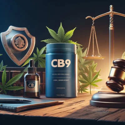 CB9 22 En professionell och trygg framställning som symboliserar lagligheten och säkerheten hos CB9, en laglig cannabisprodukt i Sverige. Bilden kombinerar symboler för svensk lag och säkerhet med en sofistikerad visning av CB9.